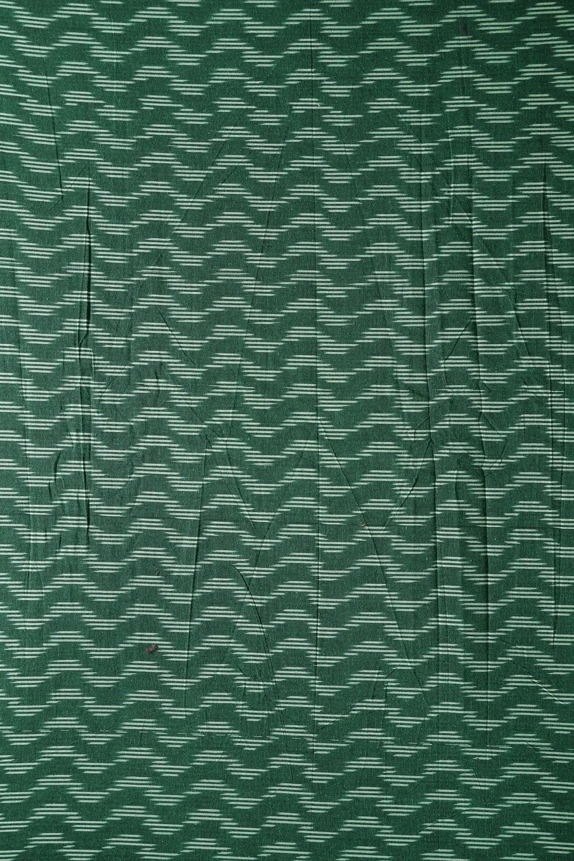 Bottle Green And Cream Chevron Pattern Handwoven Ikat Organic Cotton Fabric