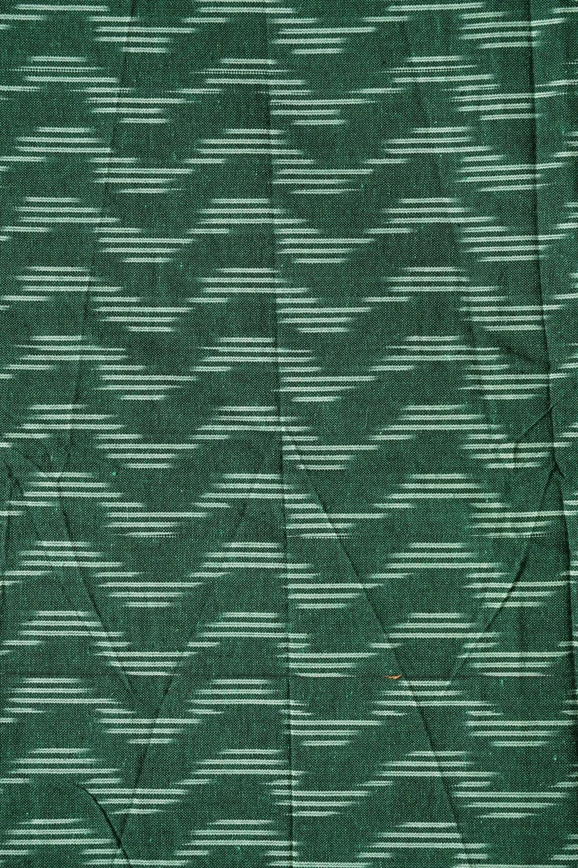 Bottle Green And Cream Chevron Pattern Handwoven Ikat Organic Cotton Fabric