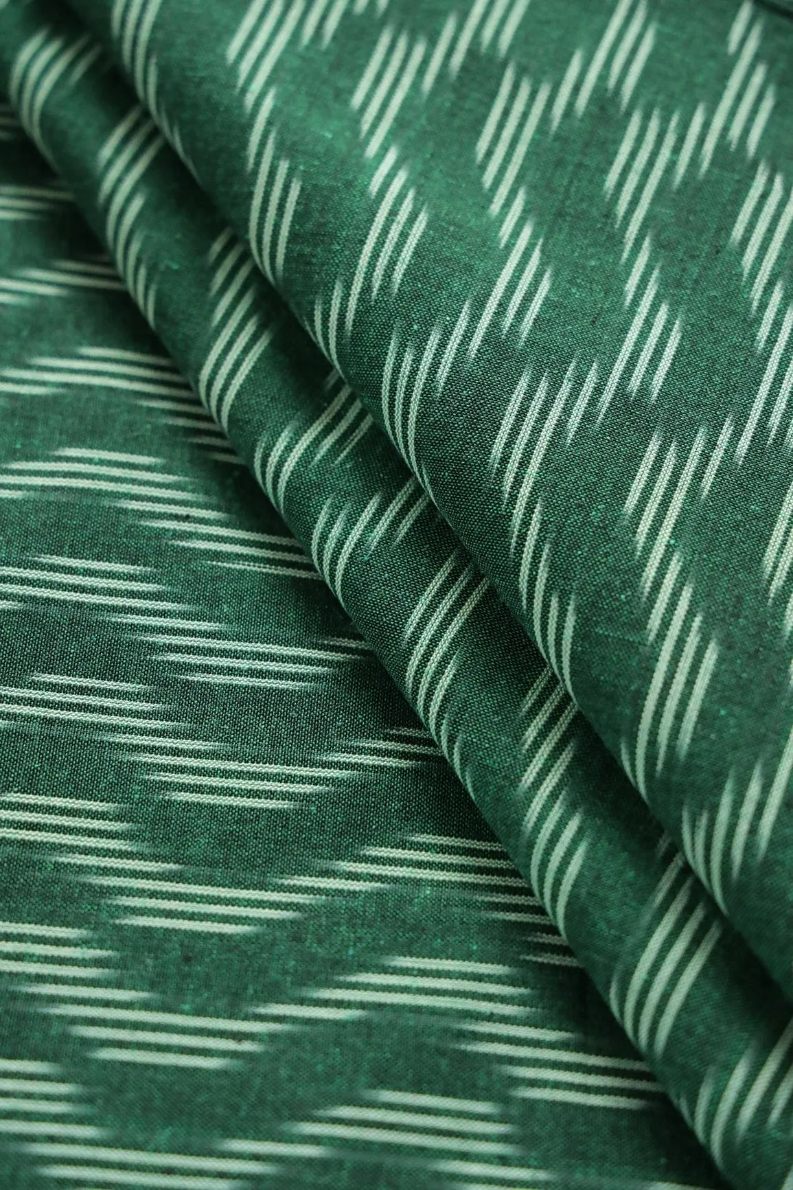 Bottle Green And Cream Chevron Pattern Handwoven Ikat Organic Cotton Fabric