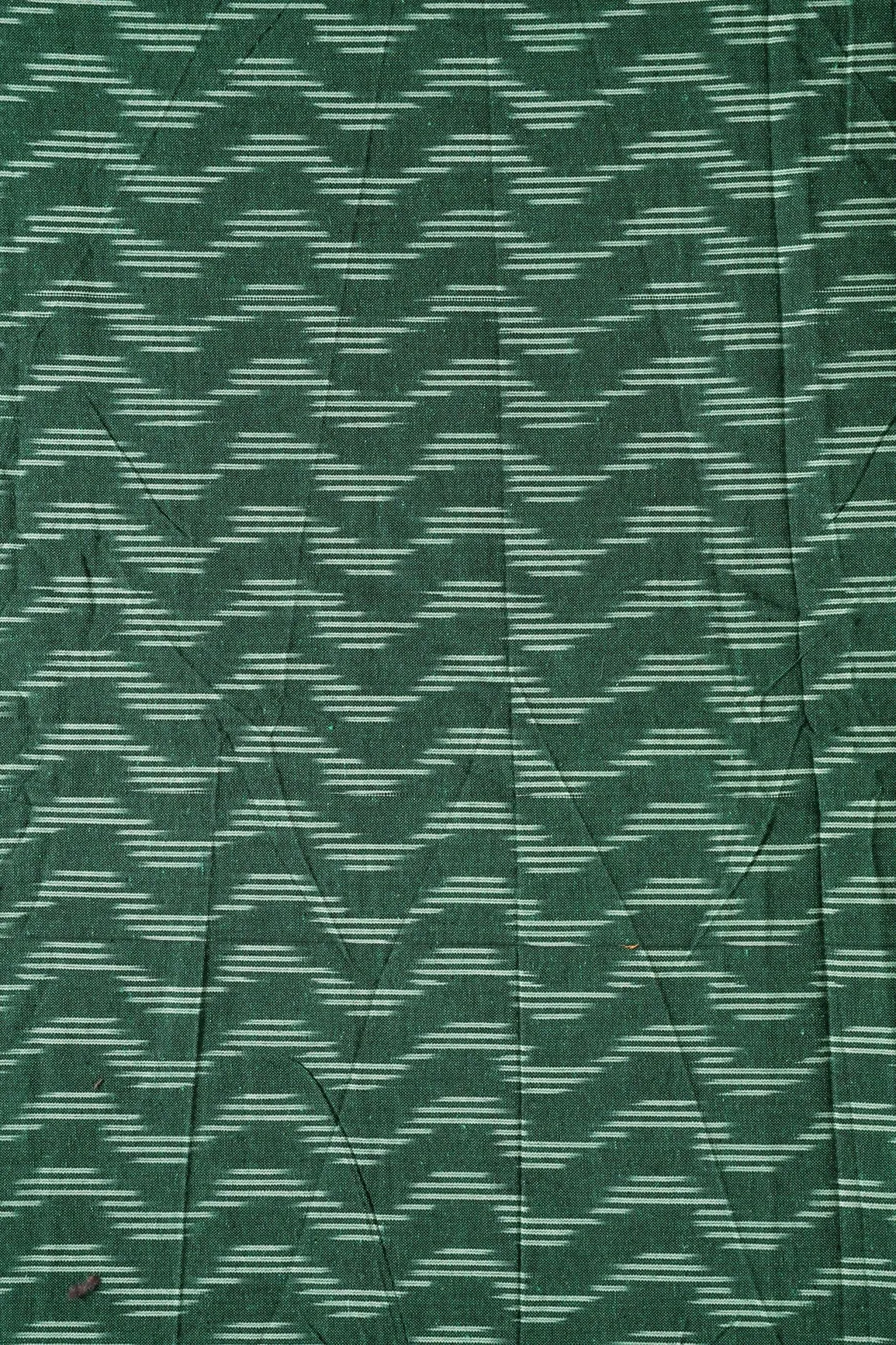 Bottle Green And Cream Chevron Pattern Handwoven Ikat Organic Cotton Fabric