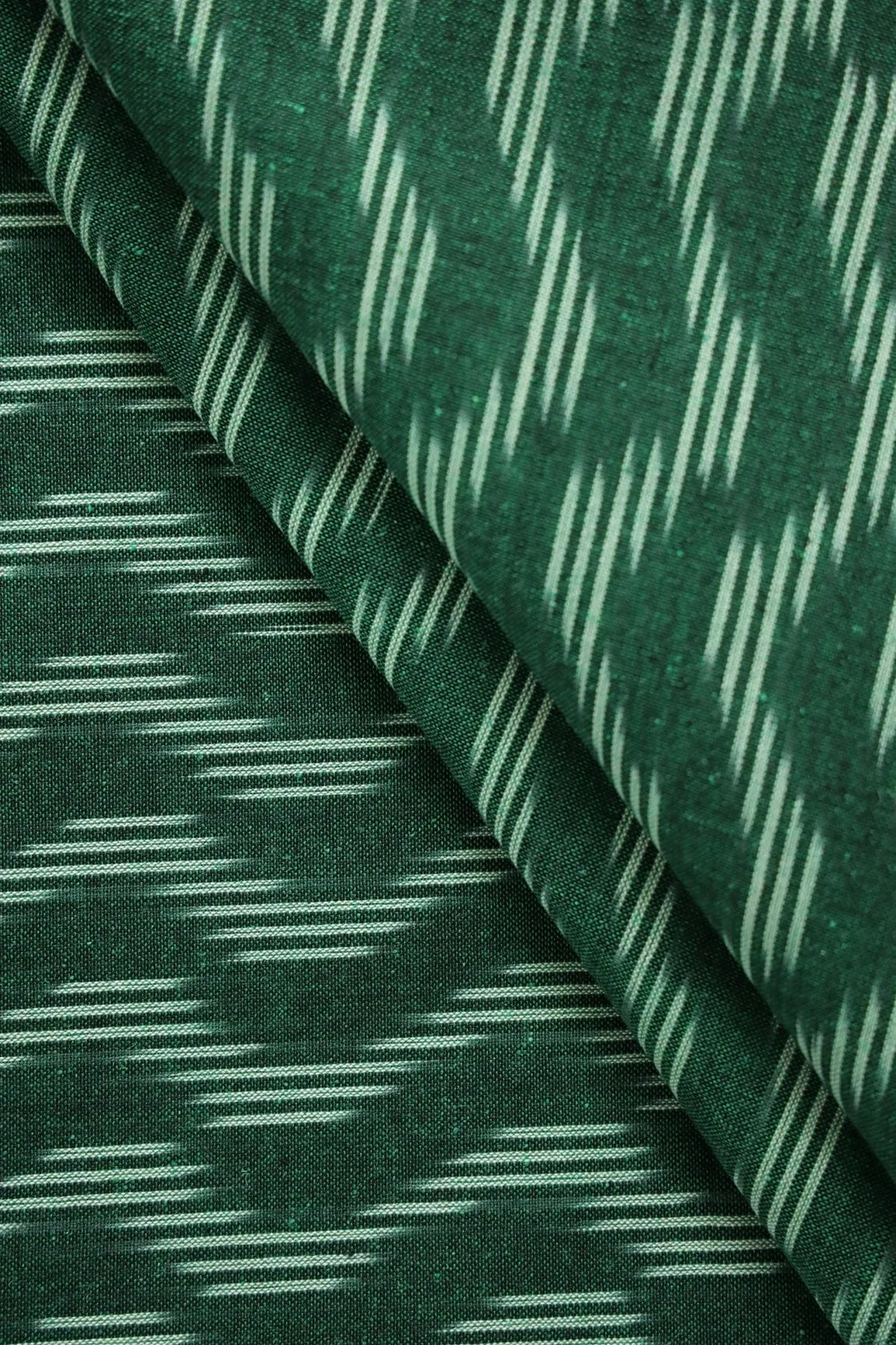 Bottle Green And Cream Chevron Pattern Handwoven Ikat Organic Cotton Fabric