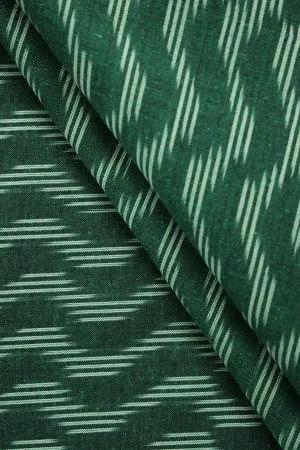 Bottle Green And Cream Chevron Pattern Handwoven Ikat Organic Cotton Fabric