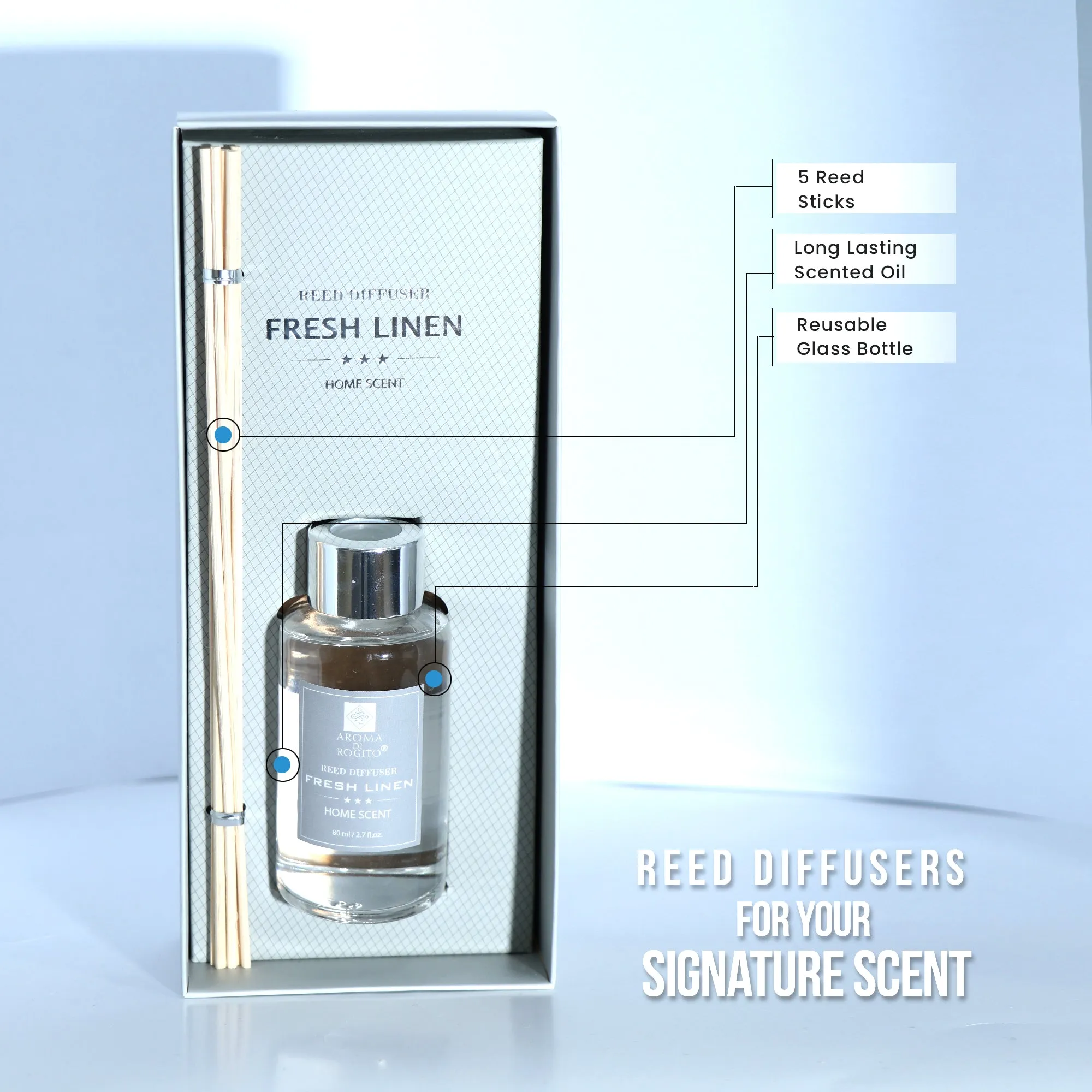 Cotton Home Reed Diffuser Fragrance Set For Bedroom Living Room Office - Fresh Linen