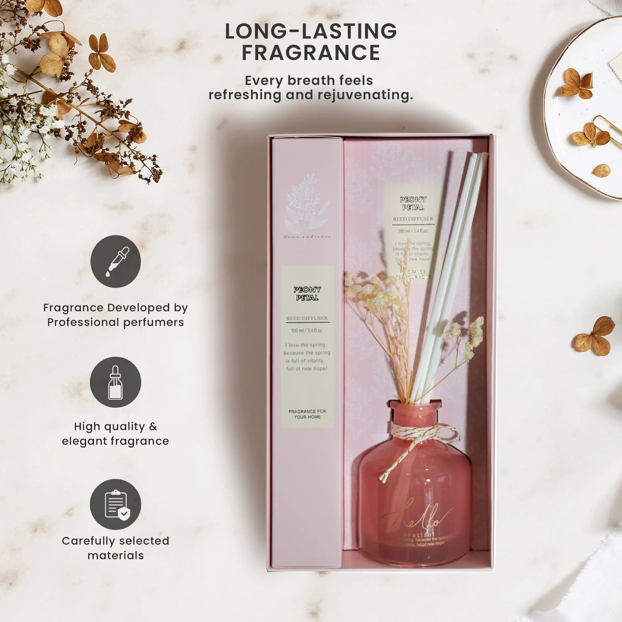 Cotton Home Reed Diffuser Set For Bedroom Living Room Office - Penoy Petal