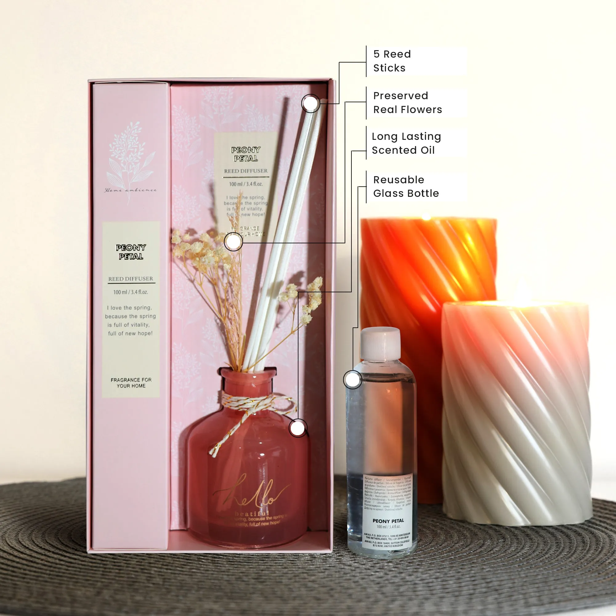 Cotton Home Reed Diffuser Set For Bedroom Living Room Office - Penoy Petal