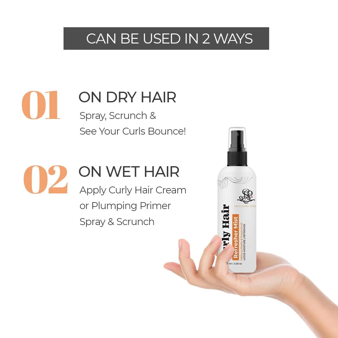Curly Hair Refresher Mist | Curly hair products | Instantly Refreshes Curls | Adds Hydration | Hair care | Hair style tools | Minimizes Frizz By Savio John Pereira - 100 ml (Pack of 10)