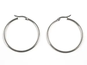 Delicate Thin 40 MM Hoop Silver Tone Steel Earrings