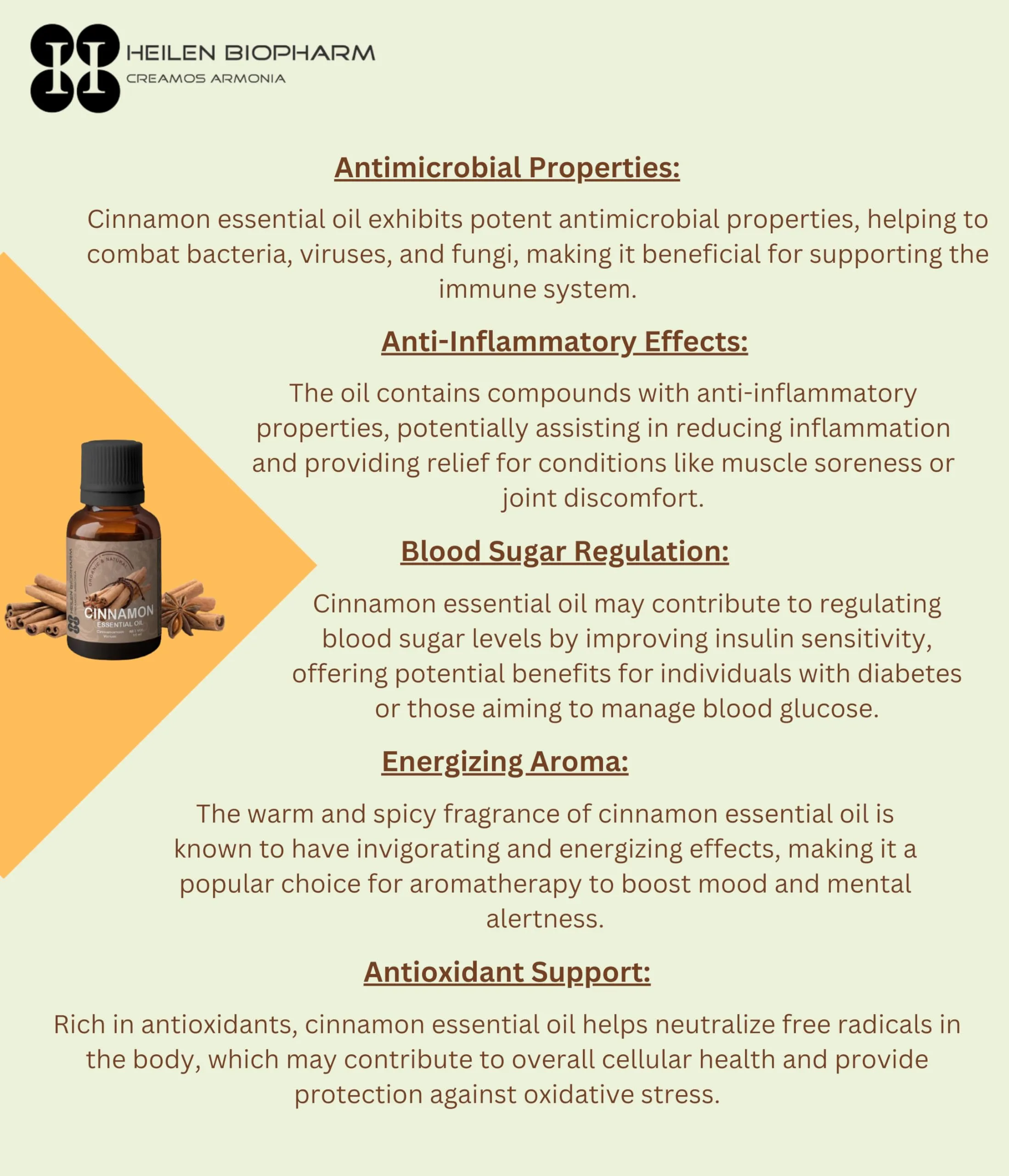 Heilen Biopharm Cinnamon Essential Oils - 15 mL Per Bottle Pack of 1, For Aromatherapy & Digestive support