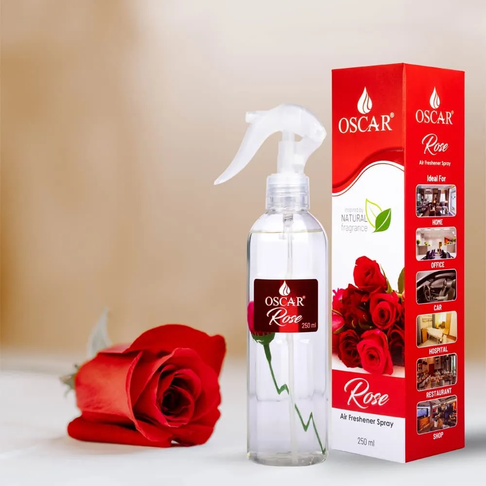 Oscar Natural Rose Air Freshener Spray | Air Freshener for Home, Bathroom, Office & Car | Long Lasting Natural Floral Rose Fragrance | Floral Room Freshener Spray | 250ml
