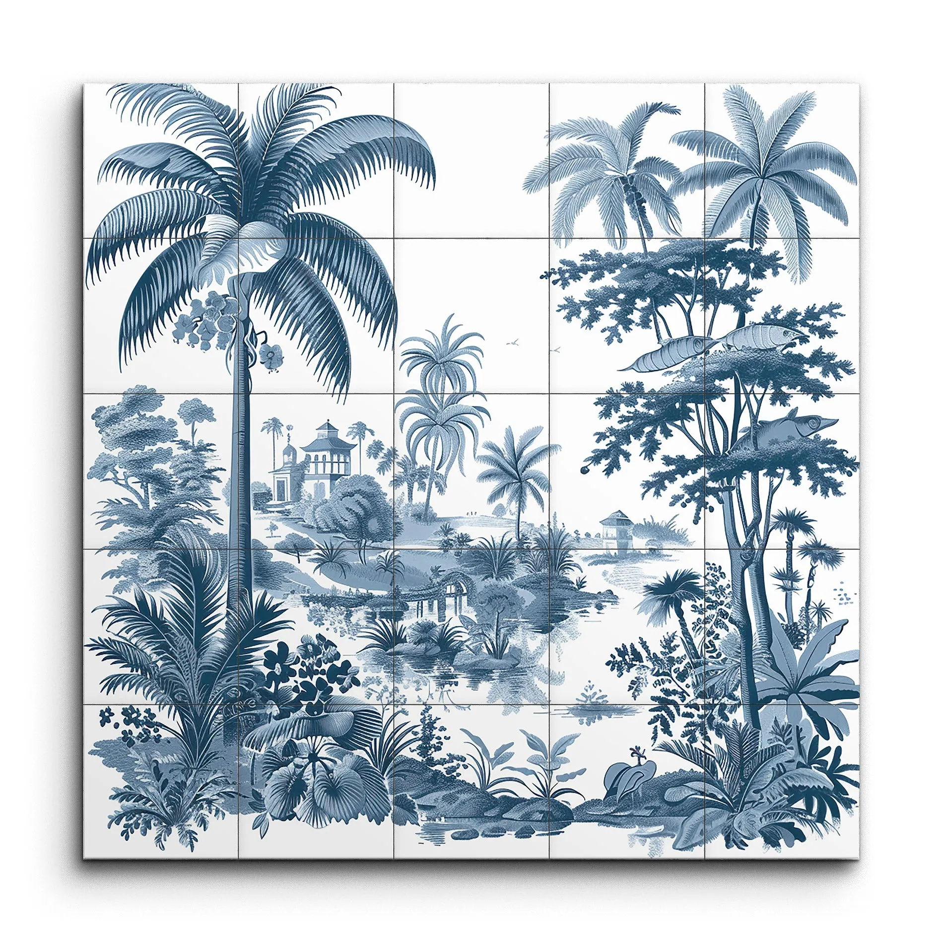 Tranquil Tropical Paradise in Monochromatic Blue