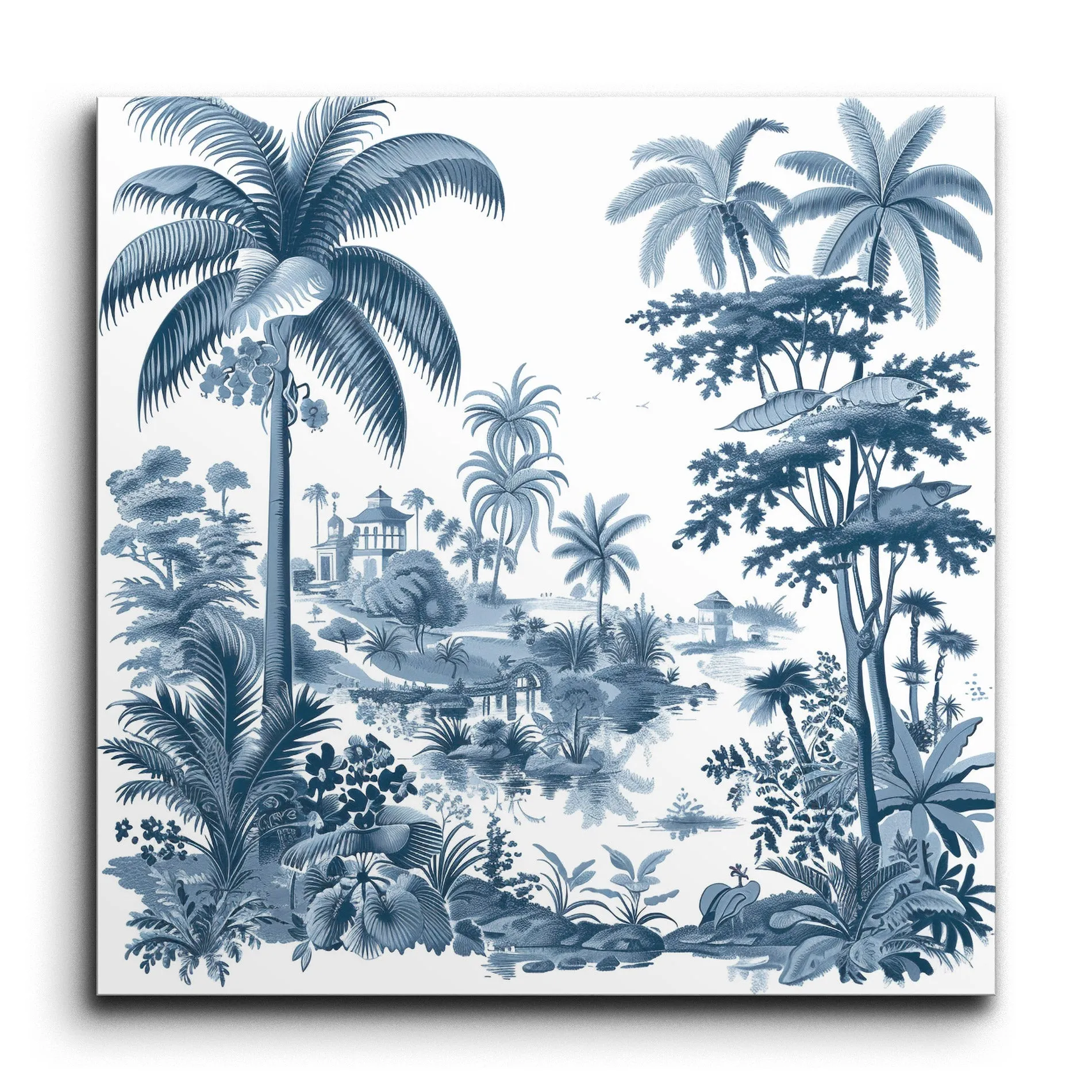 Tranquil Tropical Paradise in Monochromatic Blue