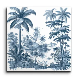 Tranquil Tropical Paradise in Monochromatic Blue